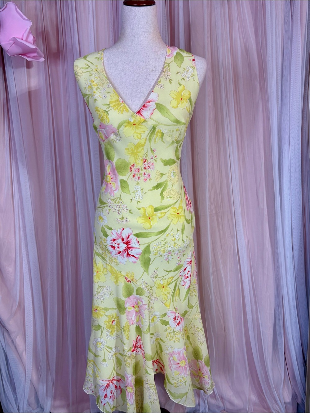 Vintage Together Floral Maxi Dress Size 14 Green Pink Y2K Fairy Cottagecore